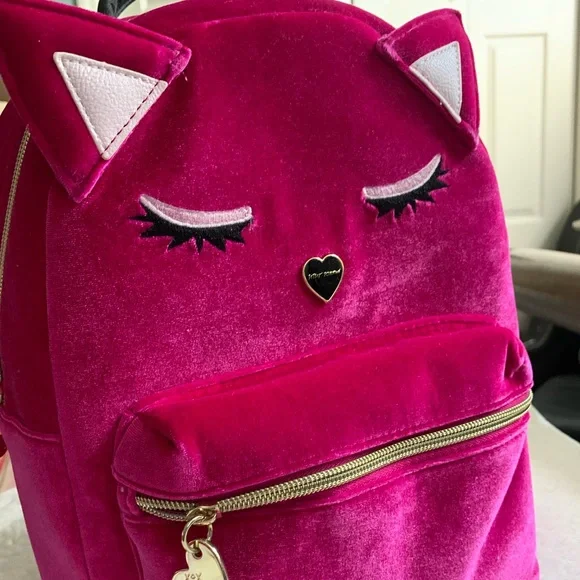 Betsey Johnson Velvet Cat Backpack Shoulder Bag Purse Luv Betsey Johnson Pink/Mueve Cat Backpack/Purse Silk-Lined  main image 2
